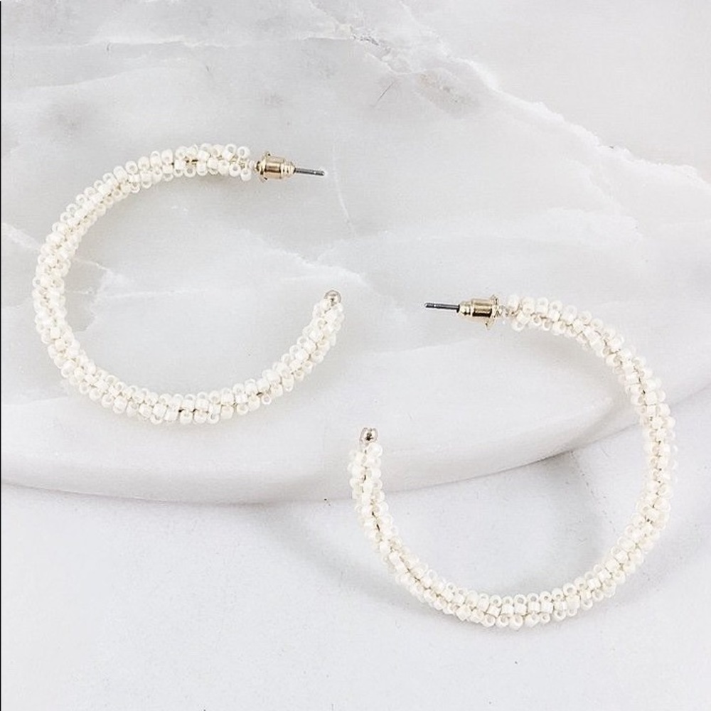 NEW Ivory Beaded Hoop Earrings, Janele